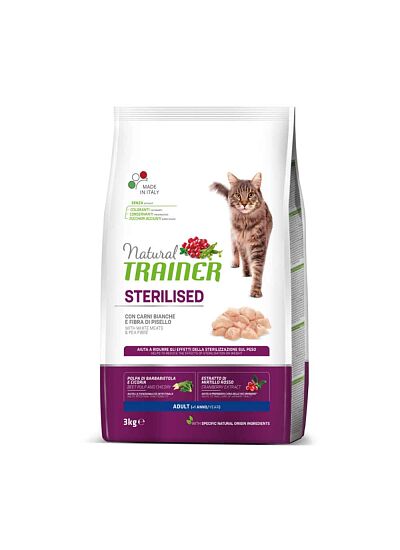 Natural Trainer Low Grain Cat Adult Sterilised Λευκά Κρέατα 3Kg